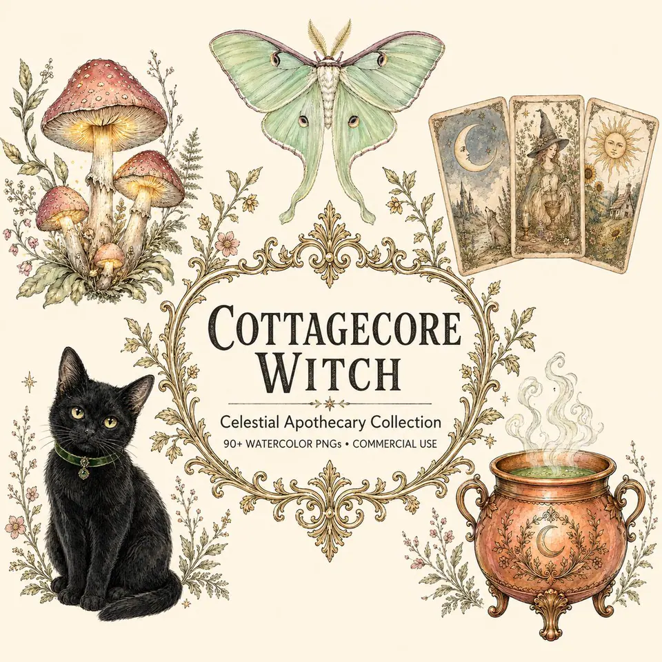 Cottagecore Witch & Celestial Apothecary — cover of the VintageHauntArt collection