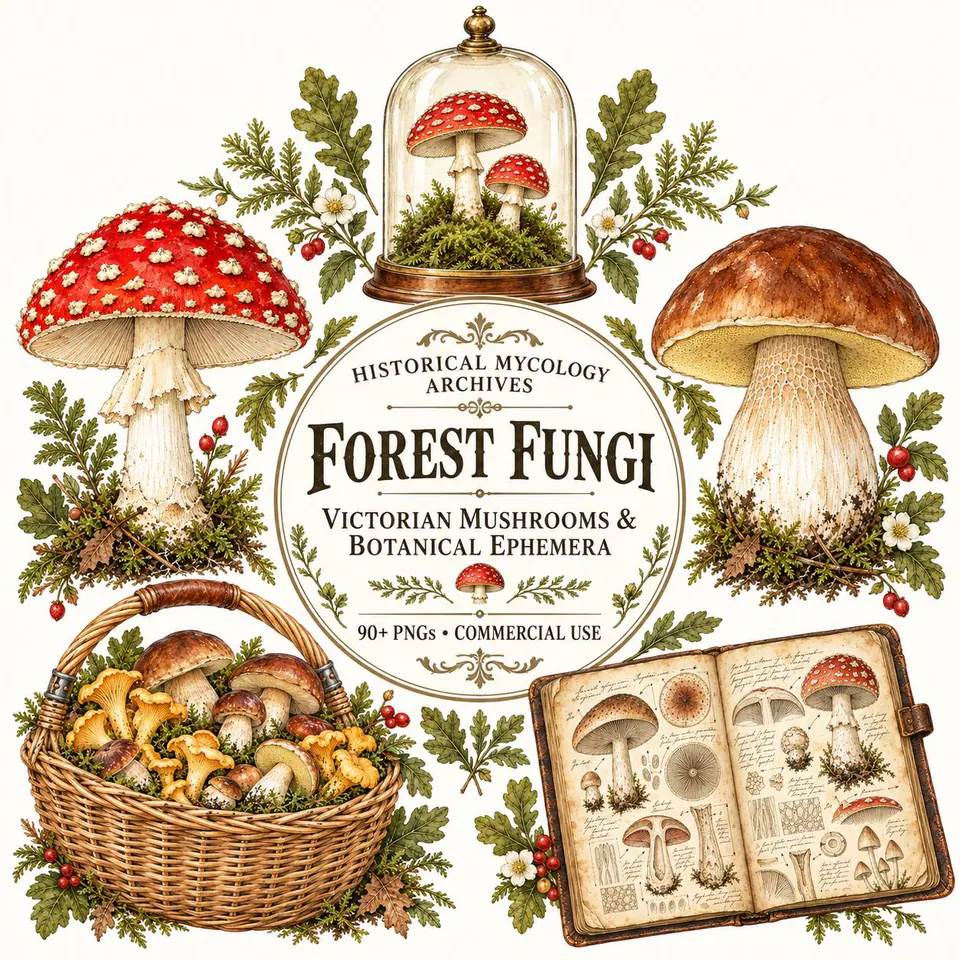 Victorian Mushrooms & Forest Fungi — cover of the VintageHauntArt collection