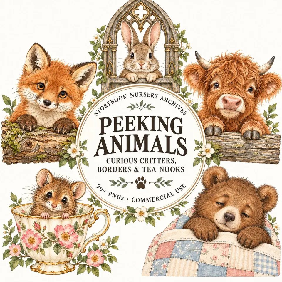 Whimsical Peeking Storybook Animals — cover of the VintageHauntArt collection