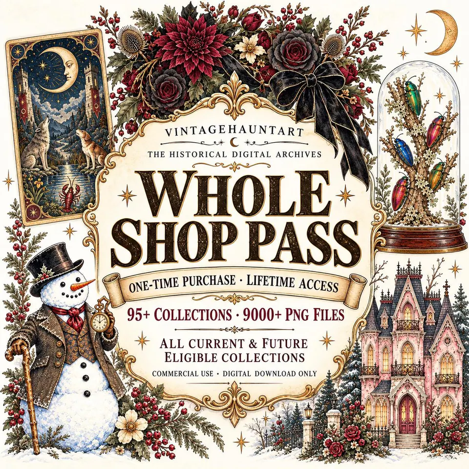 Whole Shop Pass: 9000+ Vintage PNGs, Lifetime Access, Commercial Use (Digital Download)